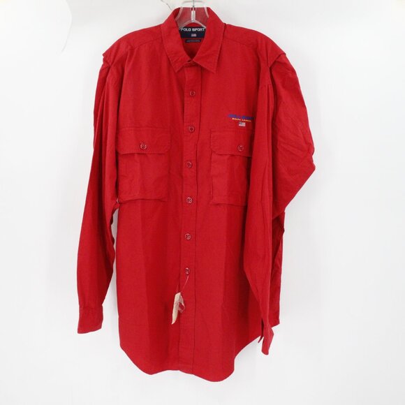 NEW Polo Sport Ralph Lauren Shirt Mens Medium Button Up Adventurer Cotton red - Picture 1 of 13